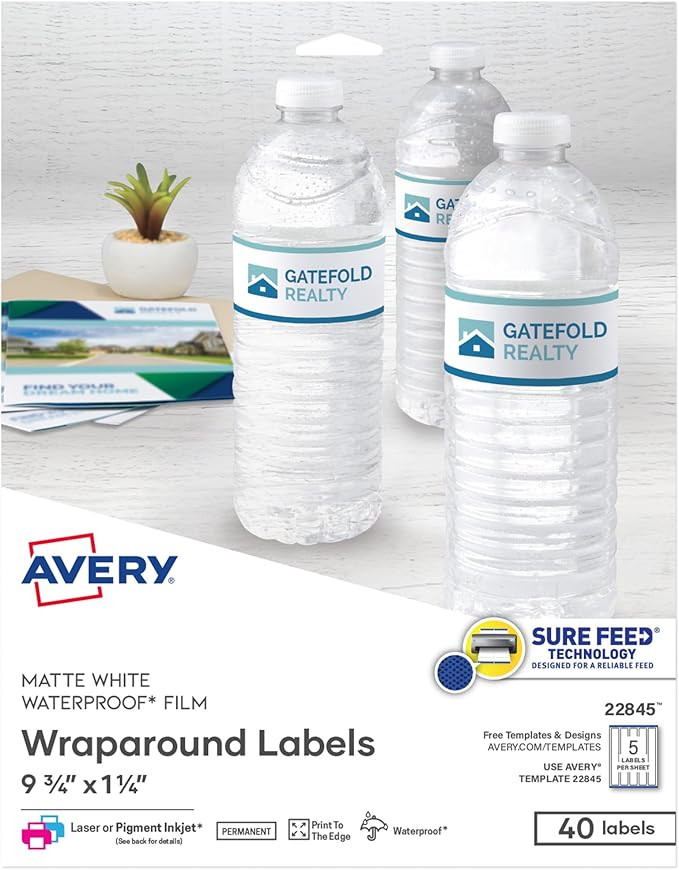 Avery Durable Waterproof Wraparound Rectangle Labels with Sure Feed Technology, 1-1/4" x 9-3/4", ... | Amazon (US)