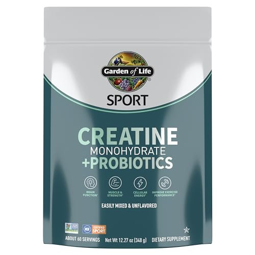Garden of Life Creatine Monohydrate Powder for Women and Men, Micronized Pre Workout with Probiotics for Muscle, Strength, Performance, Sport Amino Energy, About 60 Easy to Mix Unflavored Servings | Amazon (US)