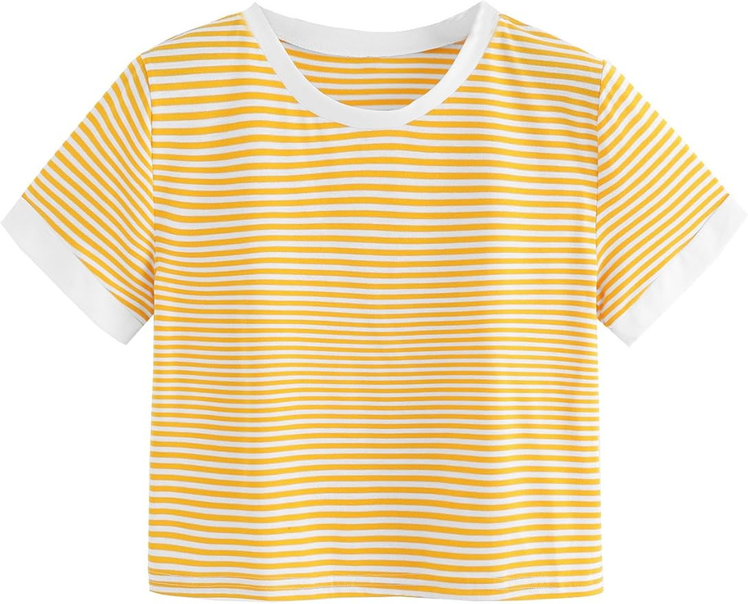 SweatyRocks Women's Short Sleeve Striped Crop T-Shirt Casual Tee Tops | Amazon (US)