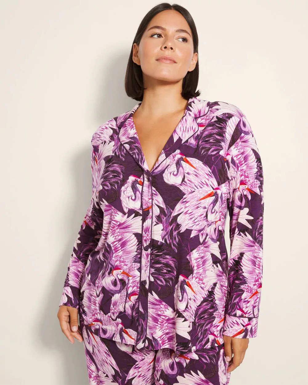 Long-Sleeve Printed Notch Collar Pajama Top | Soma | SOMA