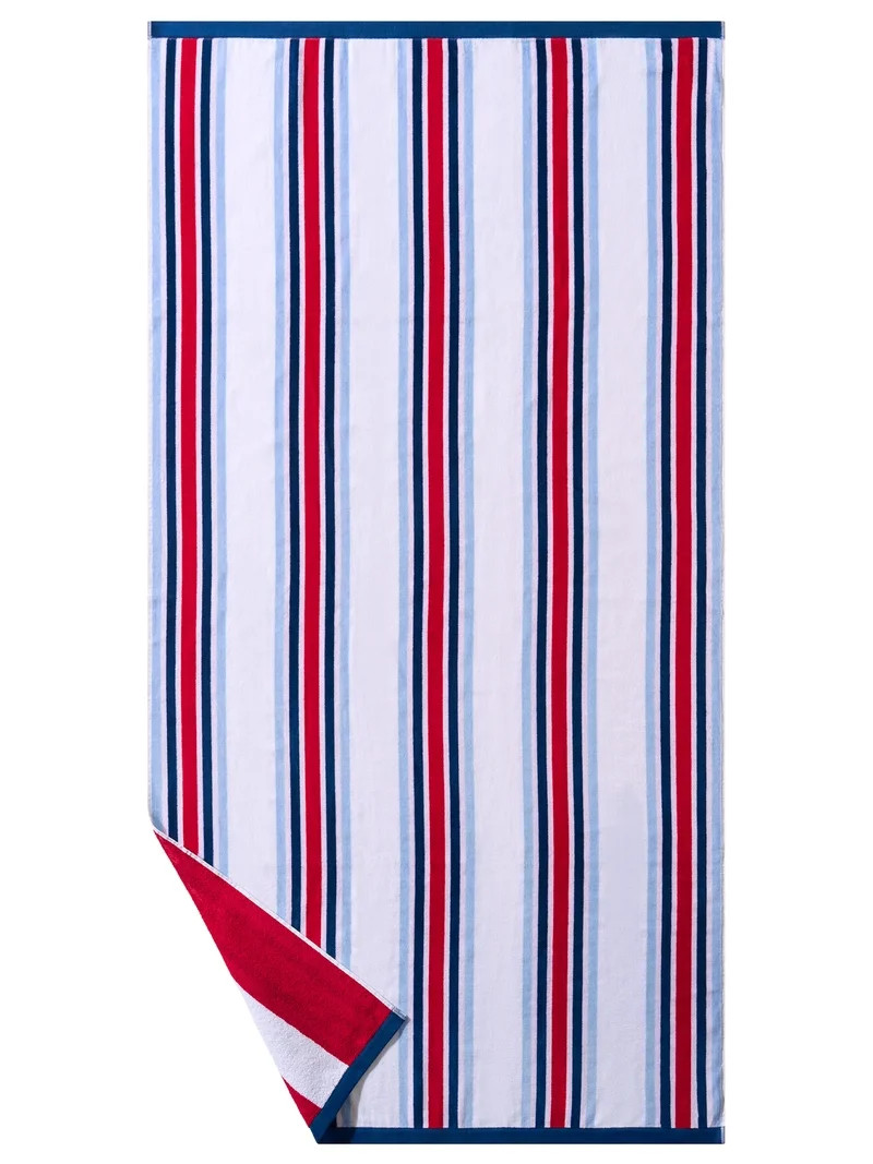 Better Homes & Gardens Oversized Cotton Blend Cabana Beach Towel, 72" x 38", Red | Walmart (US)
