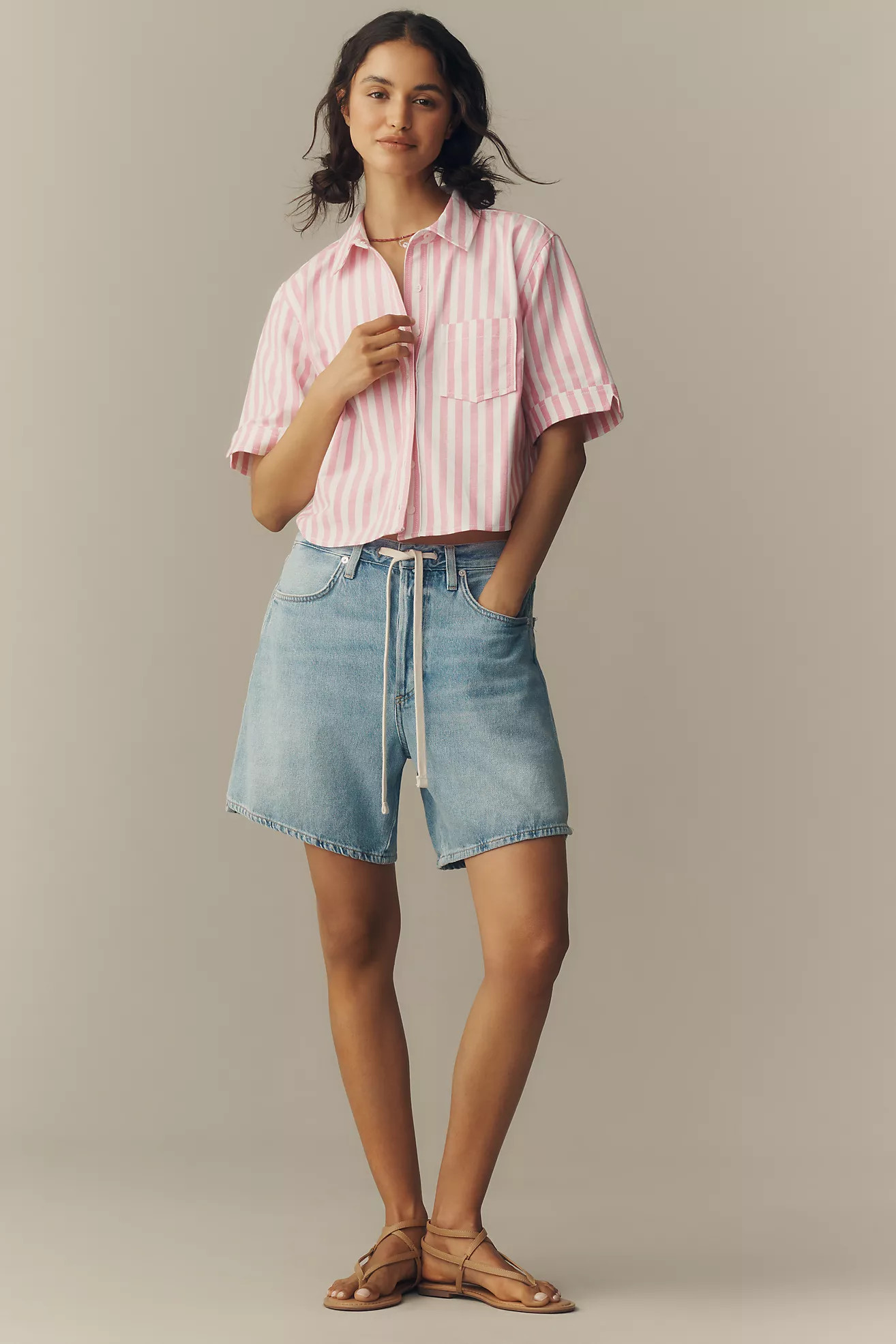 Merritt Short-Sleeve Cropped Buttondown Shirt by Maeve | Anthropologie (US)