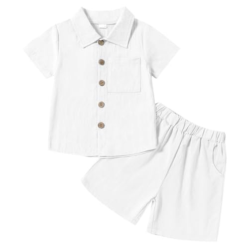 Neutocd Toddler Baby Boy Summer Clothes Cotton Linen Short Sleeve Solid Button Down Shirt Shorts ... | Amazon (US)