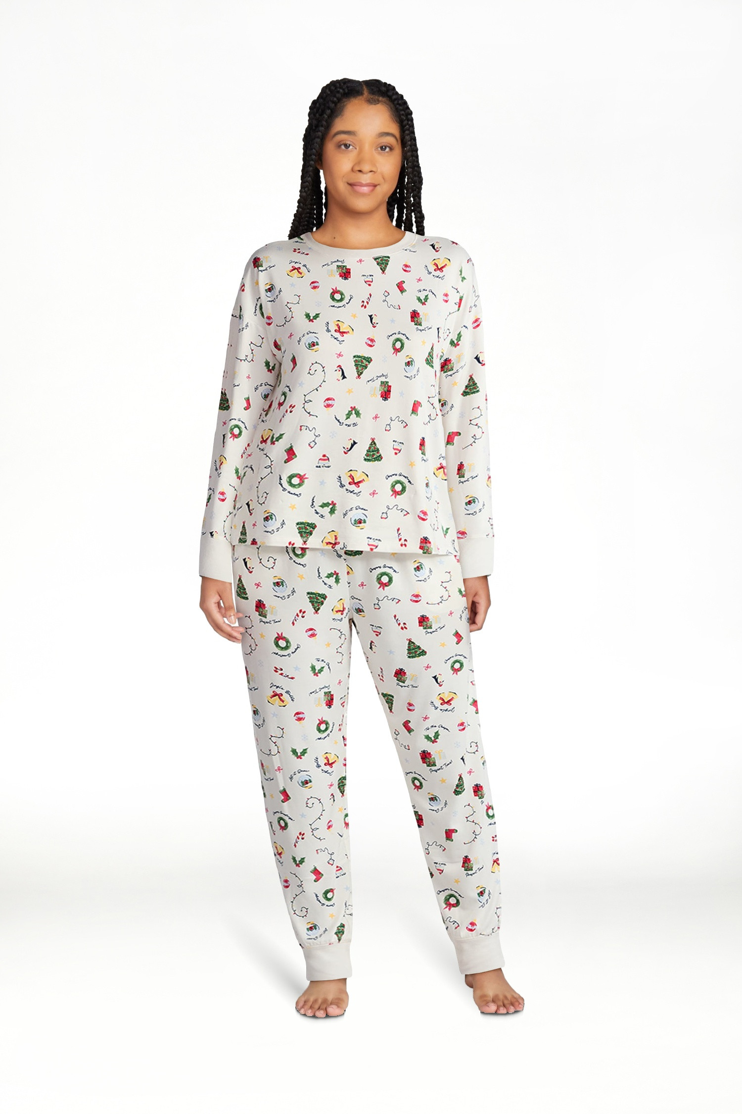 Holiday Time Women's Long Sleeve Crew Neck Sleep Top and Jogger Pants Pajama Set, 2-Piece, Sizes ... | Walmart (US)