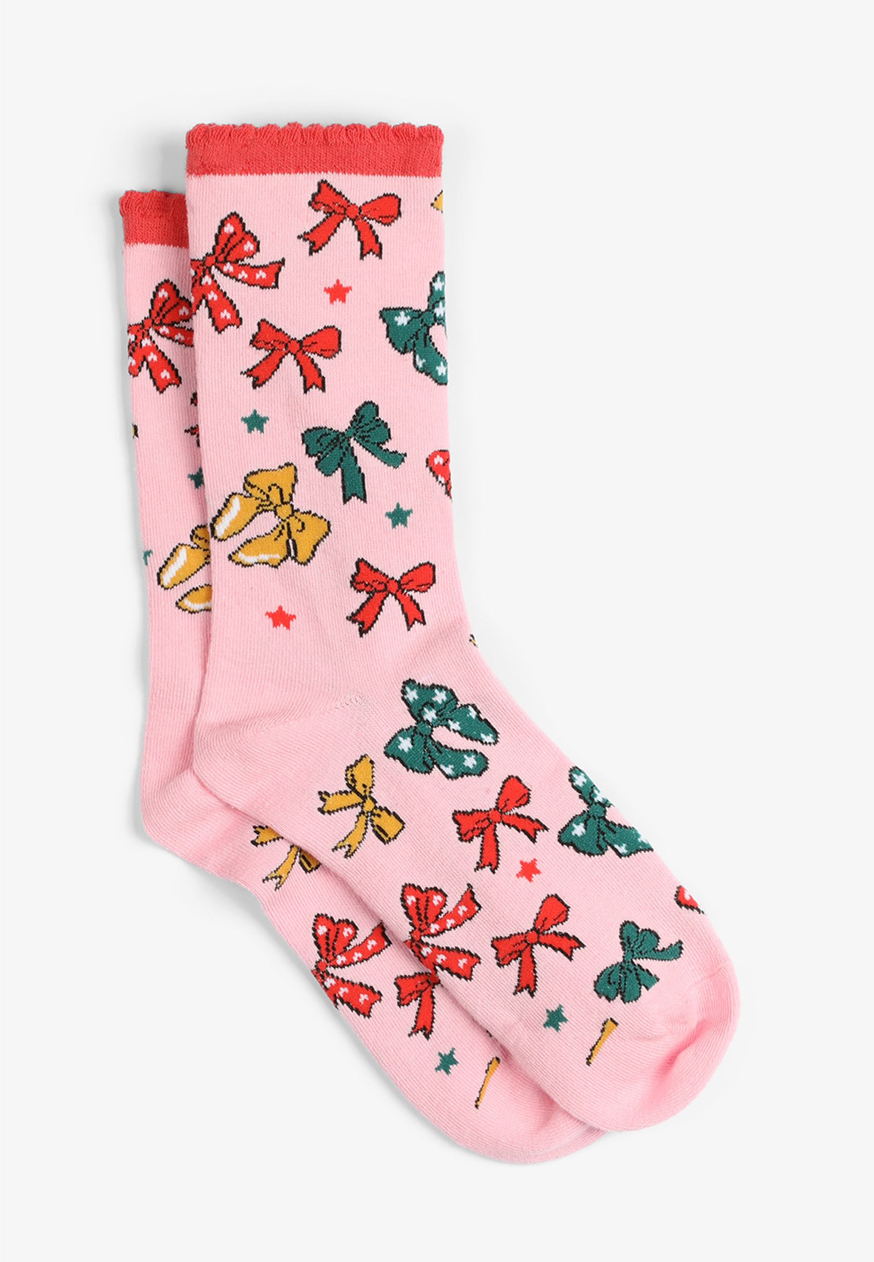 Maurices Women's Colorful Holiday Bow Ruffle Trim Crew Socks Pink Size One Size | Maurices