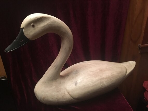 Large Solid Wood Hand Carved Swan 1985 | Etsy (US)