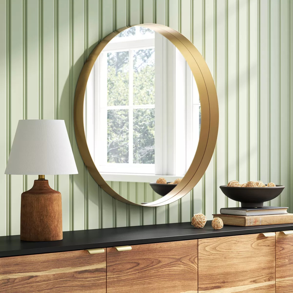 30" Flush Mount Round Decorative Wall Mirror Gold - Threshold™: Modern Vanity Accent, No Assemb... | Target