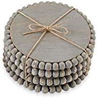 Mud Pie 42500044G Gray Beaded Wood Coaster, 4 3/4" Dia | Amazon (US)