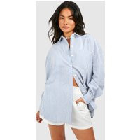 Womens Striped Cotton Shirt - Blue - 2 | boohoo (US & Canada)