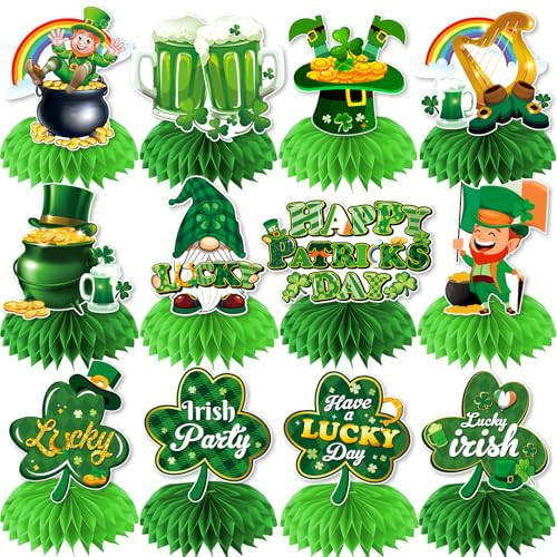 12 Pcs St Patricks Day Decorations Honeycomb Centerpiece, St Patricks Day Table Decorations, St Patricks Day Decorations For Table Tree Shamrock Saint Patricks Day Decorations Honeycomb Centerpieces | Amazon (US)