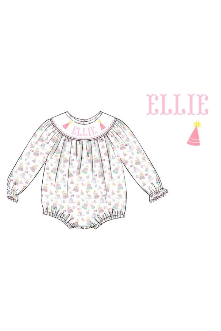 Pre-Order Hand Smocked Custom Name Birthday Bubble-Long Sleeve | The Smocked Flamingo