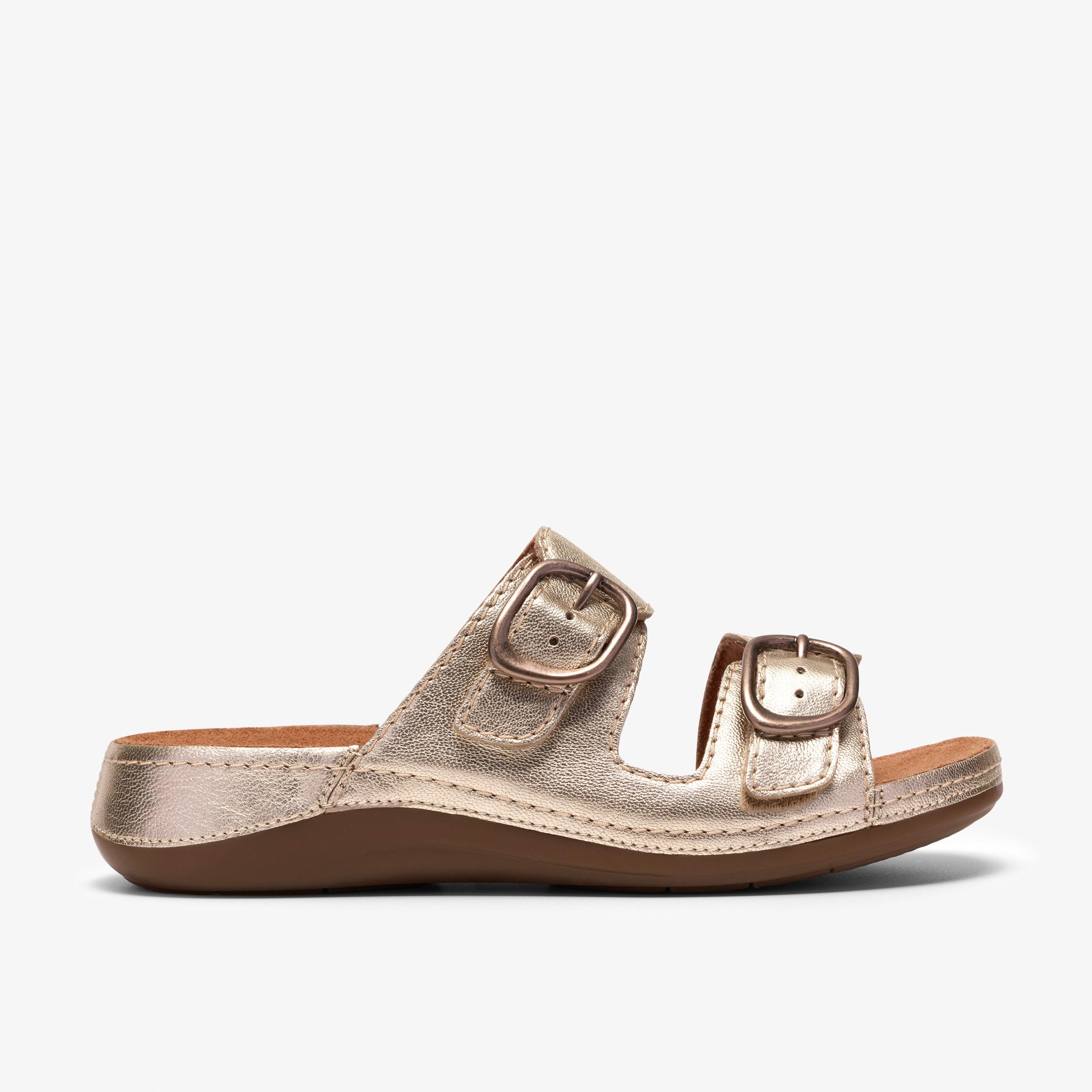 Womens Cecily Step Champagne Leather Flat Sandals | Clarks | Clarks (US)