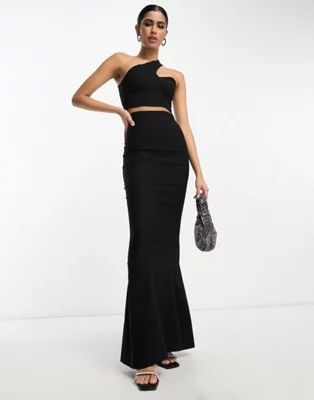 Vesper one shoulder top and maxi skirt co-ord in black | ASOS (Global)