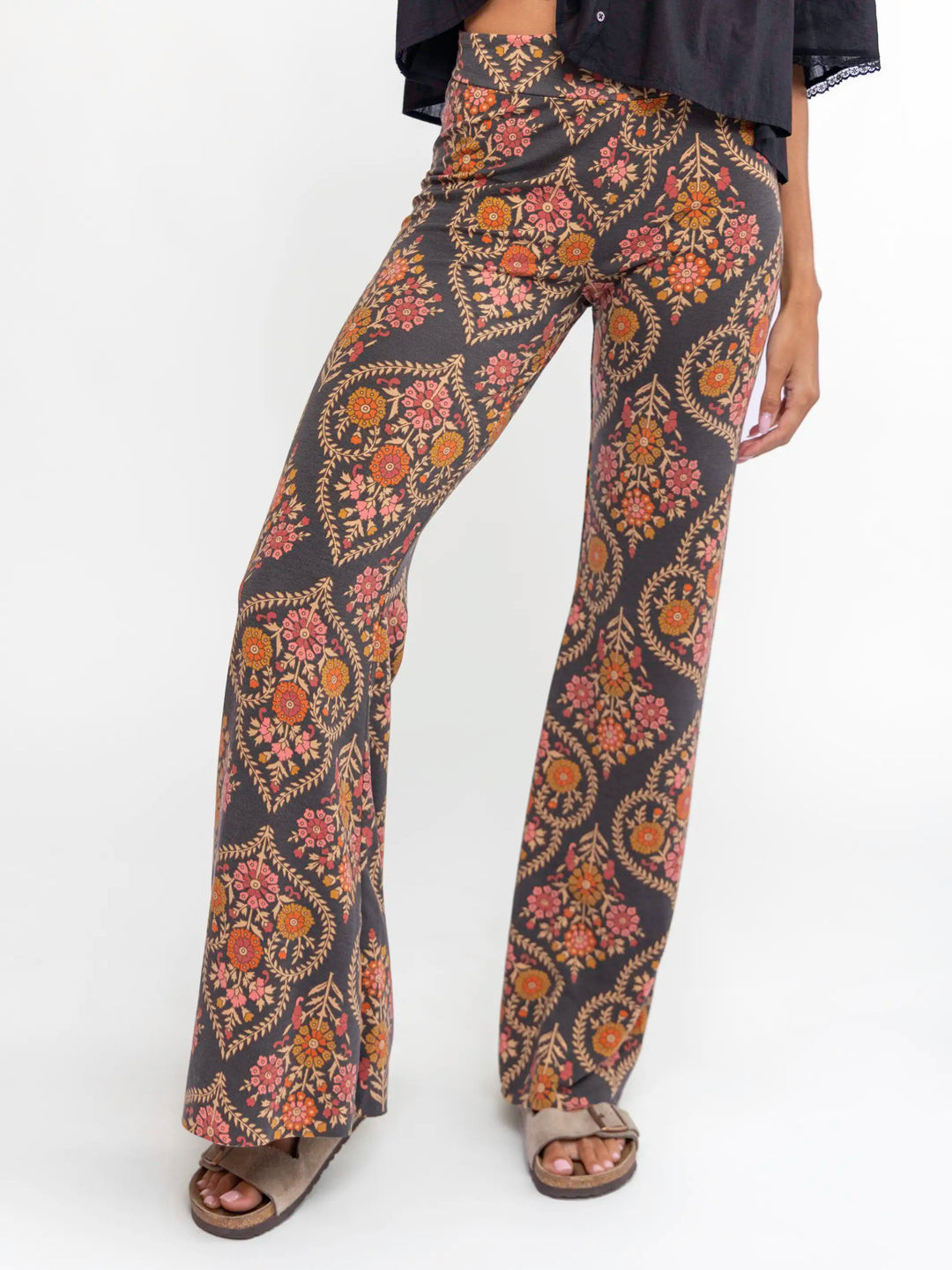 Cali Knit Flare Pant - Charcoal Willow Medallion | Natural Life