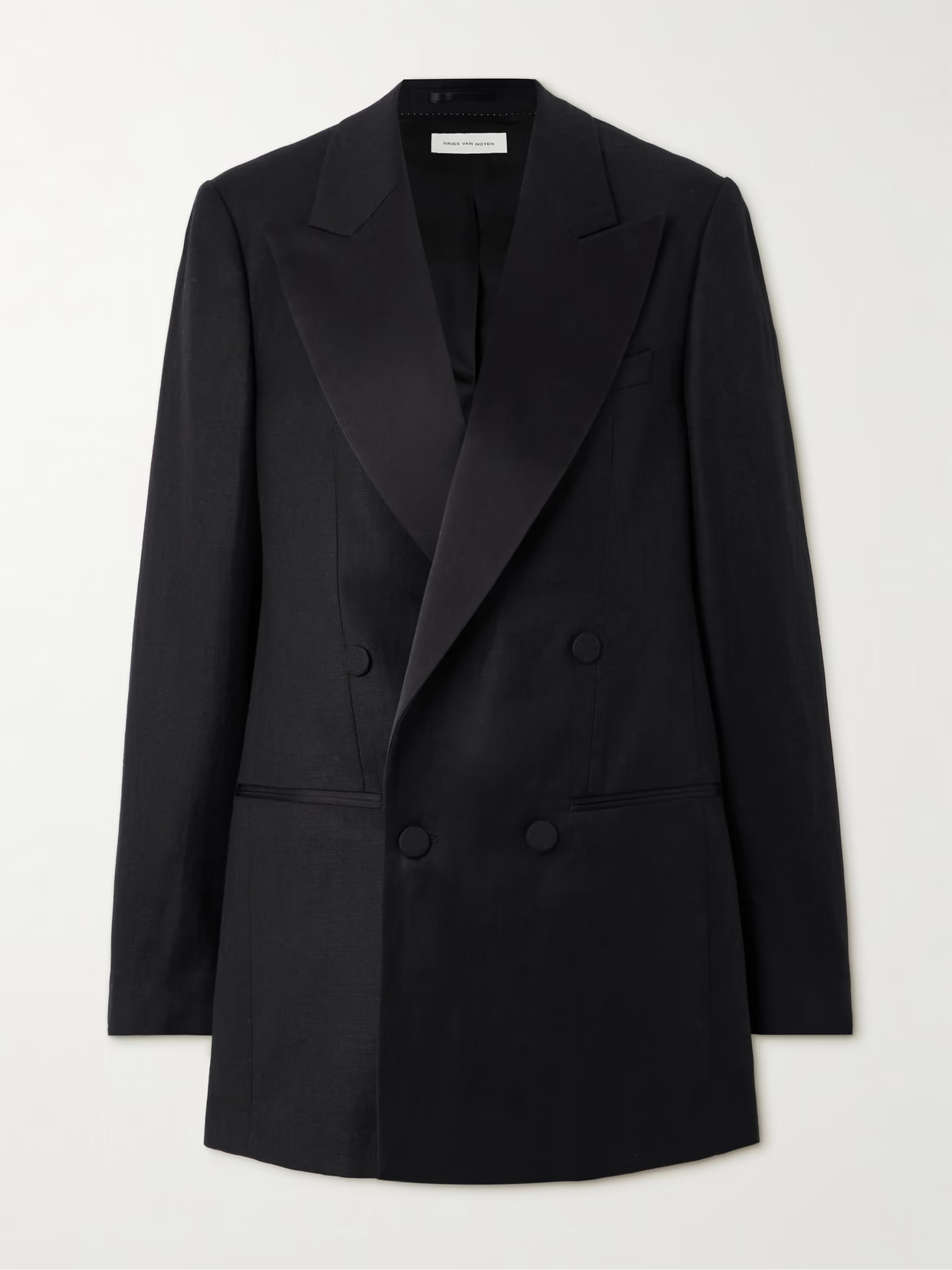Dries Van Noten - Oversized Double-breasted Wool, Linen And Silk-blend Twill Blazer - Black | NET-A-PORTER (UK & EU)