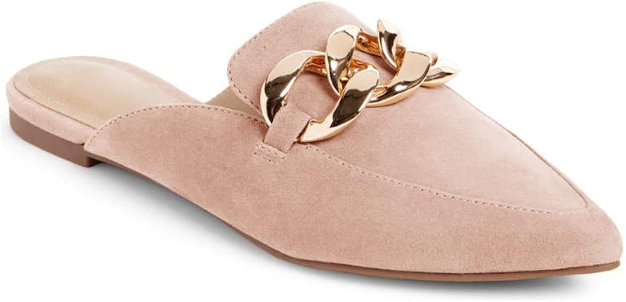 Womens Mules Flats Pointed Toe Backless Loafers Slip on Metal Chain Slides | Amazon (US)