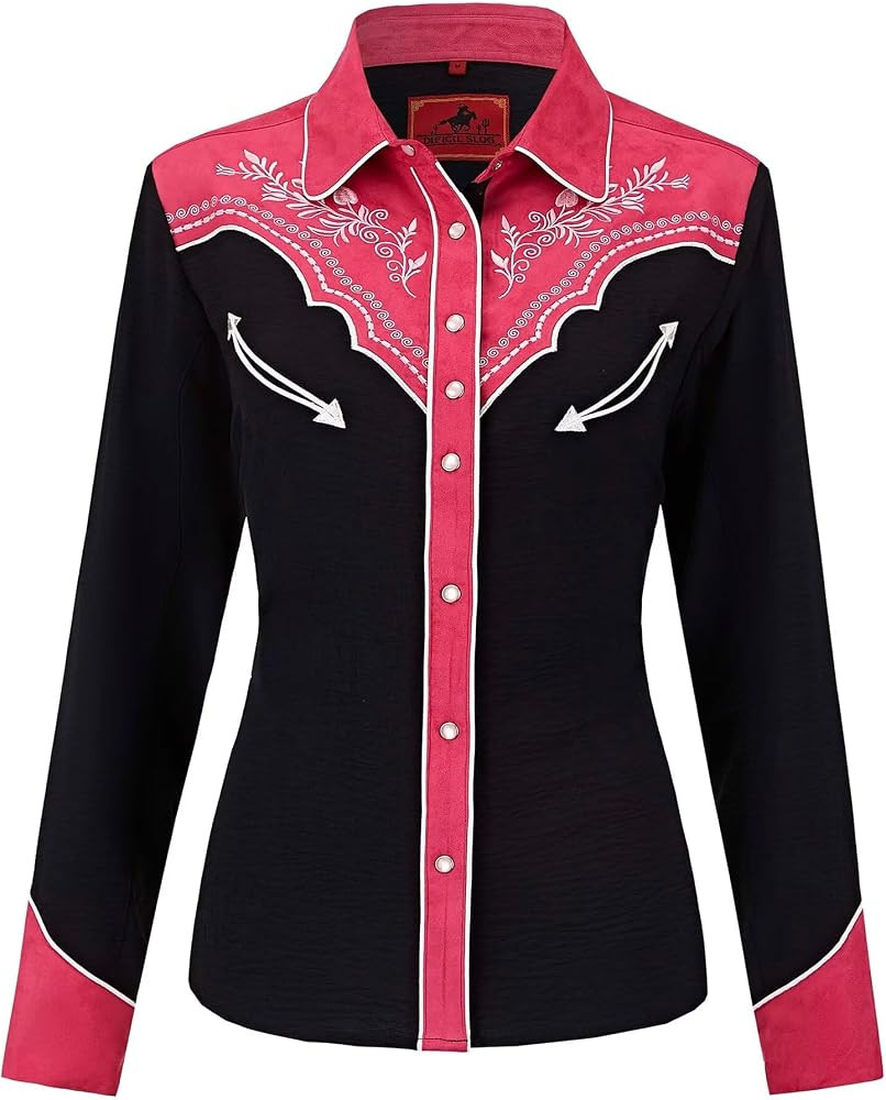 DIFICIL SLOG\u00ae Women's Embroidered Western Cowgirl Snap Button Down Shirt with Stretch Long S... | Amazon (US)