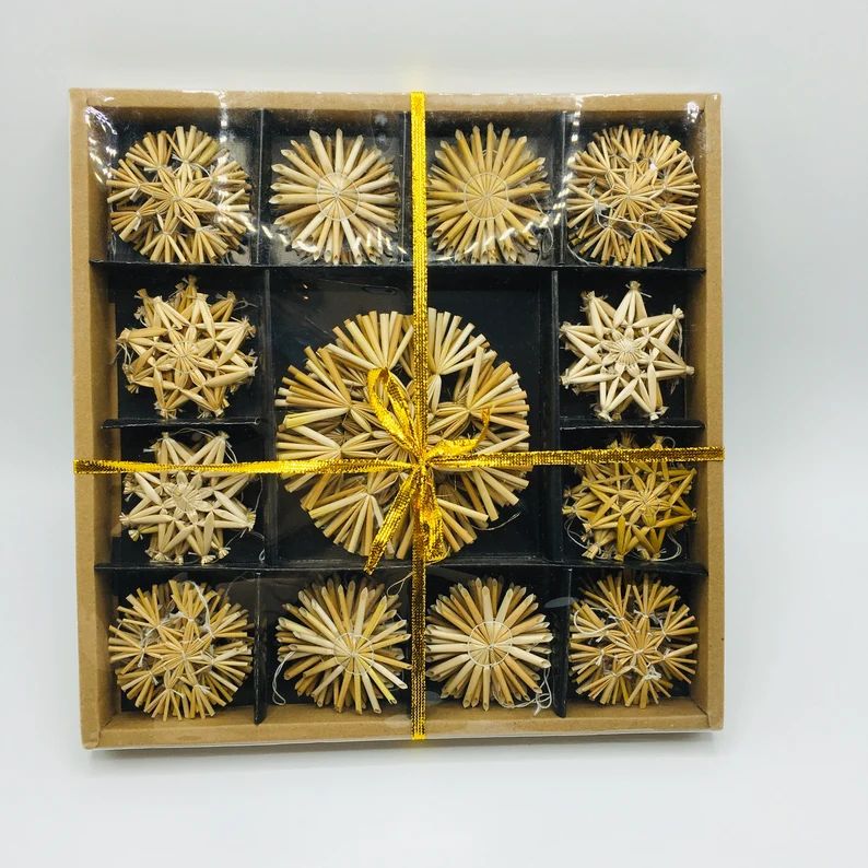 Scandinavian Nordic Straw Snowflake Star Ornaments - Box of 52 pieces | Etsy (US)