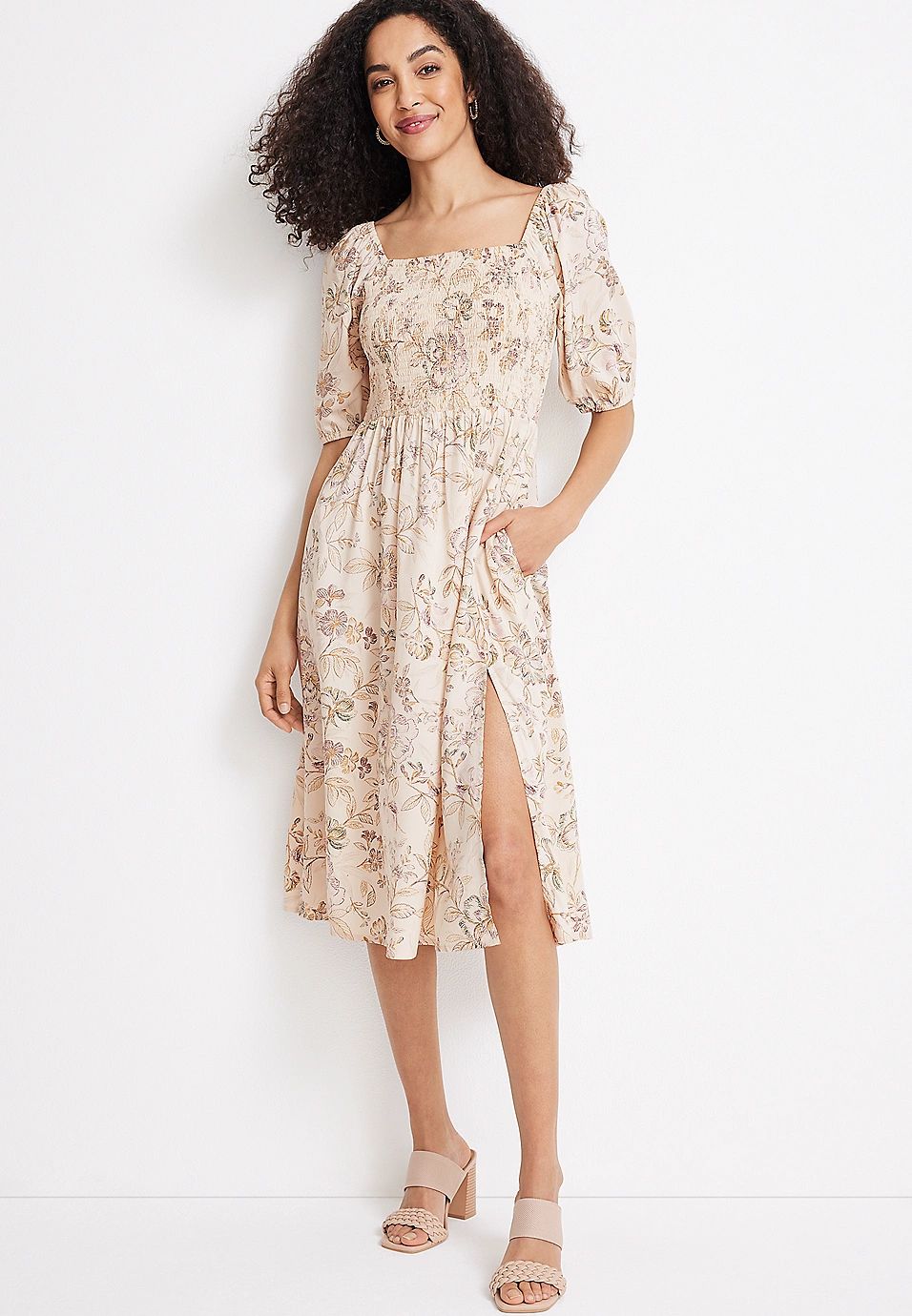 Floral Smocked Midi Dress | Maurices