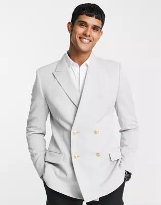 ASOS DESIGN wedding skinny blazer with gold buttons in ice grey | ASOS (Global)