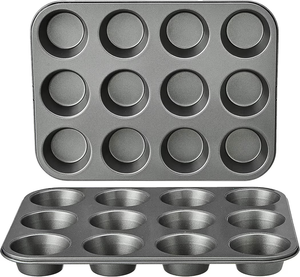 Amazon Basics Nonstick Round Muffin Baking Pan, 12 Cups, Set of 2, Gray, 13.9x10.55x1.22" | Amazon (US)