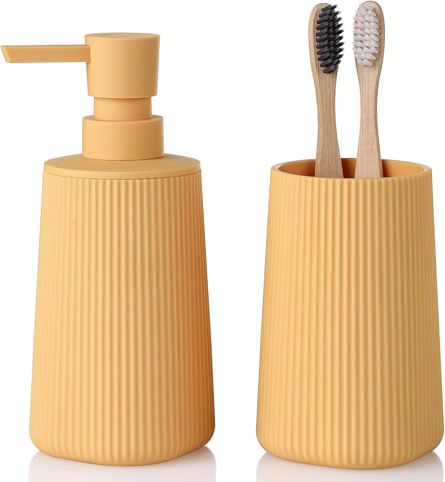 YAUKPH Bathroom Accessories Set 2 Piece Soap Dispenser and Toothbrush Holder for Bathroom Counter... | Amazon (US)