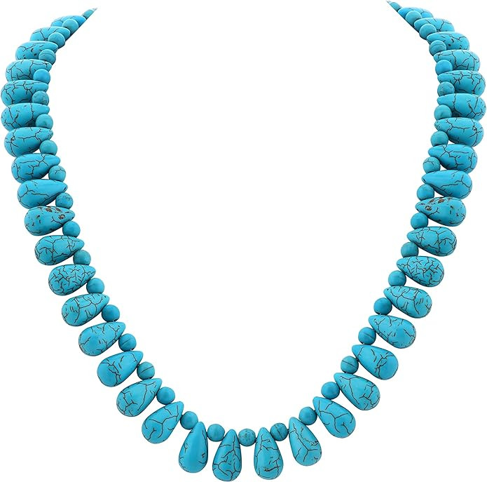 MINACHI Boho Created Turquoise Bead Long Strand Necklace, Bohemian Statement Jewelry Gift for Wom... | Amazon (US)