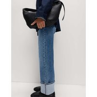 M&S Collection Women's Premium Wide Leg Turn Up Jeans - 14SHT - Medium Indigo, Indigo Mix,Medium Indigo | Marks & Spencer (UK)