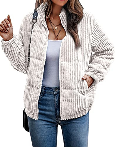 Angashion Women's Bomber Jacket Corduroy Ribbed Quilted Zip Up Long Sleeve Winter Coat Fall Outer... | Amazon (US)