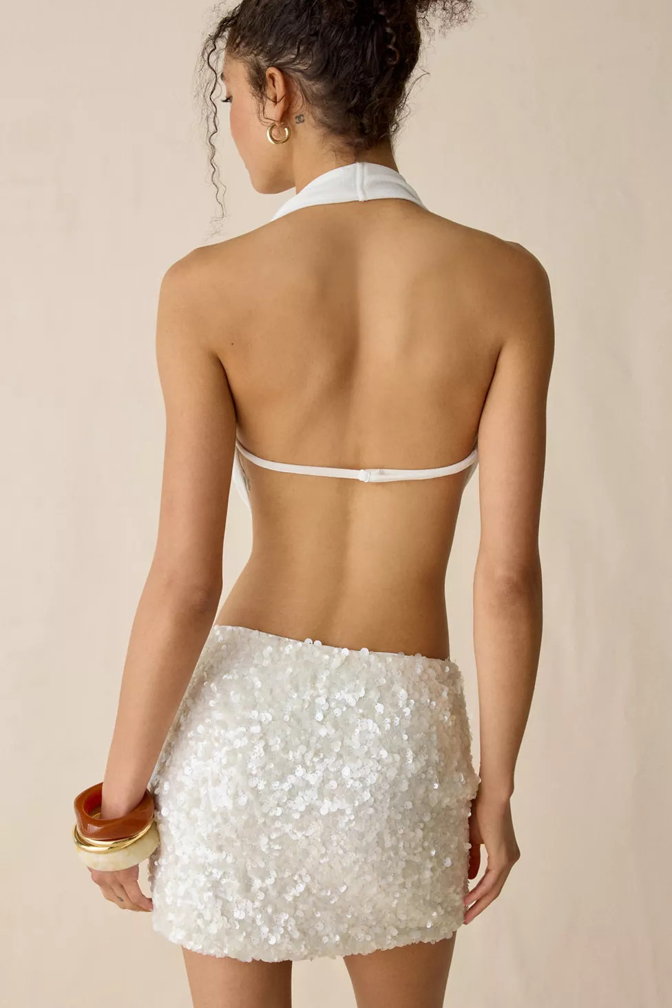 UO Midnight Sun Cowl Halter Top + Sequin Mini Skirt 2-Piece Set | Urban Outfitters (US and RoW)