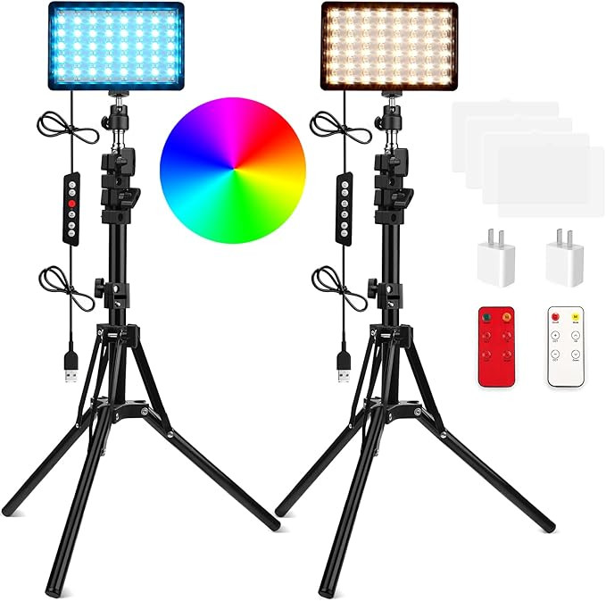 QEUOOIY 2 Packs RGB LED Video Light with Adjustable Tripod Stand/White Filters, Dimmable 2500-650... | Amazon (US)