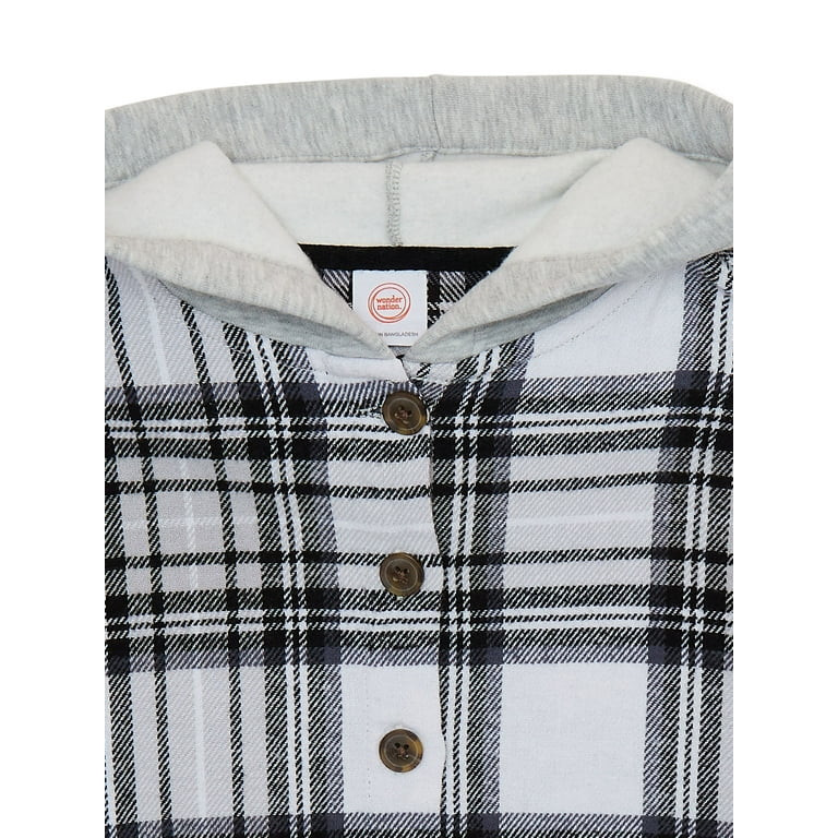 Wonder Nation Girls Plaid Shacket with Hood, Sizes 4-18 & Plus | Walmart (US)