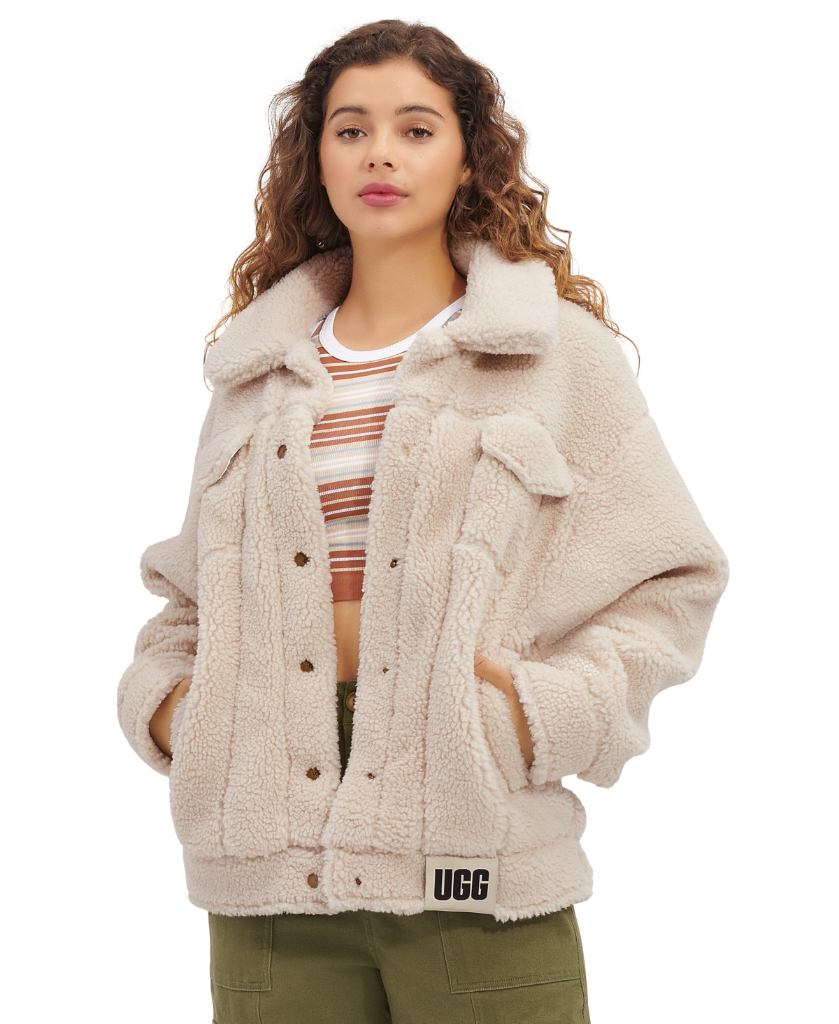 Ugg Women's Frankie Sherpa Fleece Trucker Jacket - Natural | Macy's
