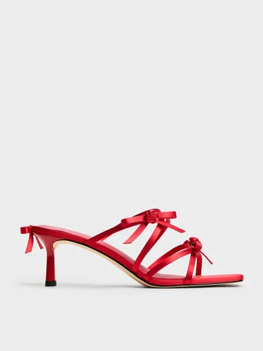 Kelis Rose-Bow Strappy Heeled Mules
    
         - Red | Charles & Keith US