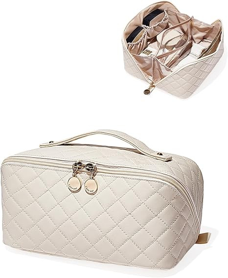 EACHY Travel Makeup Bag,Large Capacity Cosmetic Bags for Women,Waterproof Portable Pouch Open Fla... | Amazon (US)