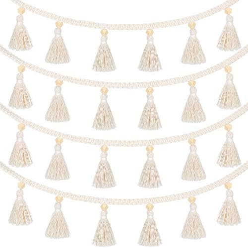 Amazon.com: 4 Pieces Macrame Woven Tassel Garland Hanging Tassel Fringe Garland Banner Basket Dec... | Amazon (US)