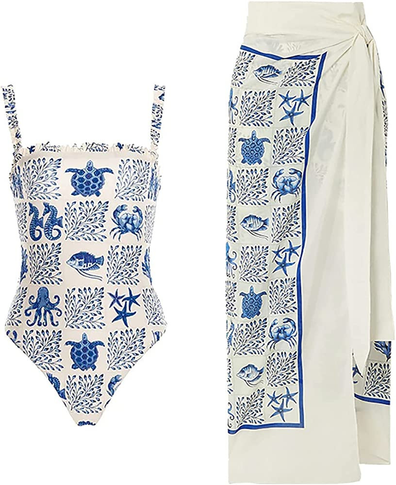 fabalshop Women One Piece Bathing Suit with Coverup Wrap Skirts,Floral Tankini Tummy Control Mono... | Amazon (US)