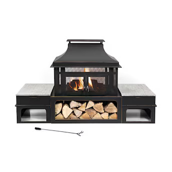 Deko Living 79.37-in W Rustic Black Steel Wood-Burning Fire Pit | Lowe's