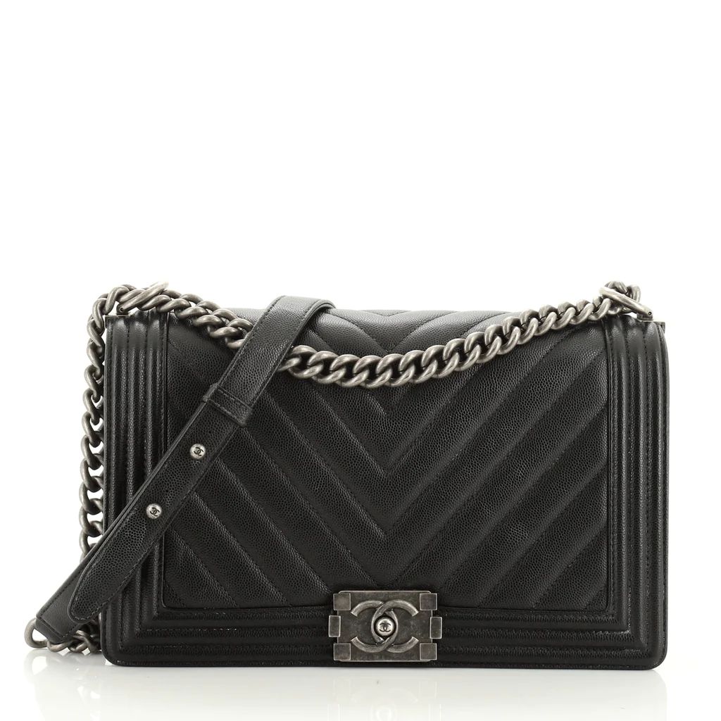 Chanel Boy Flap Bag Chevron Calfskin New Medium Black 520841 | Rebag