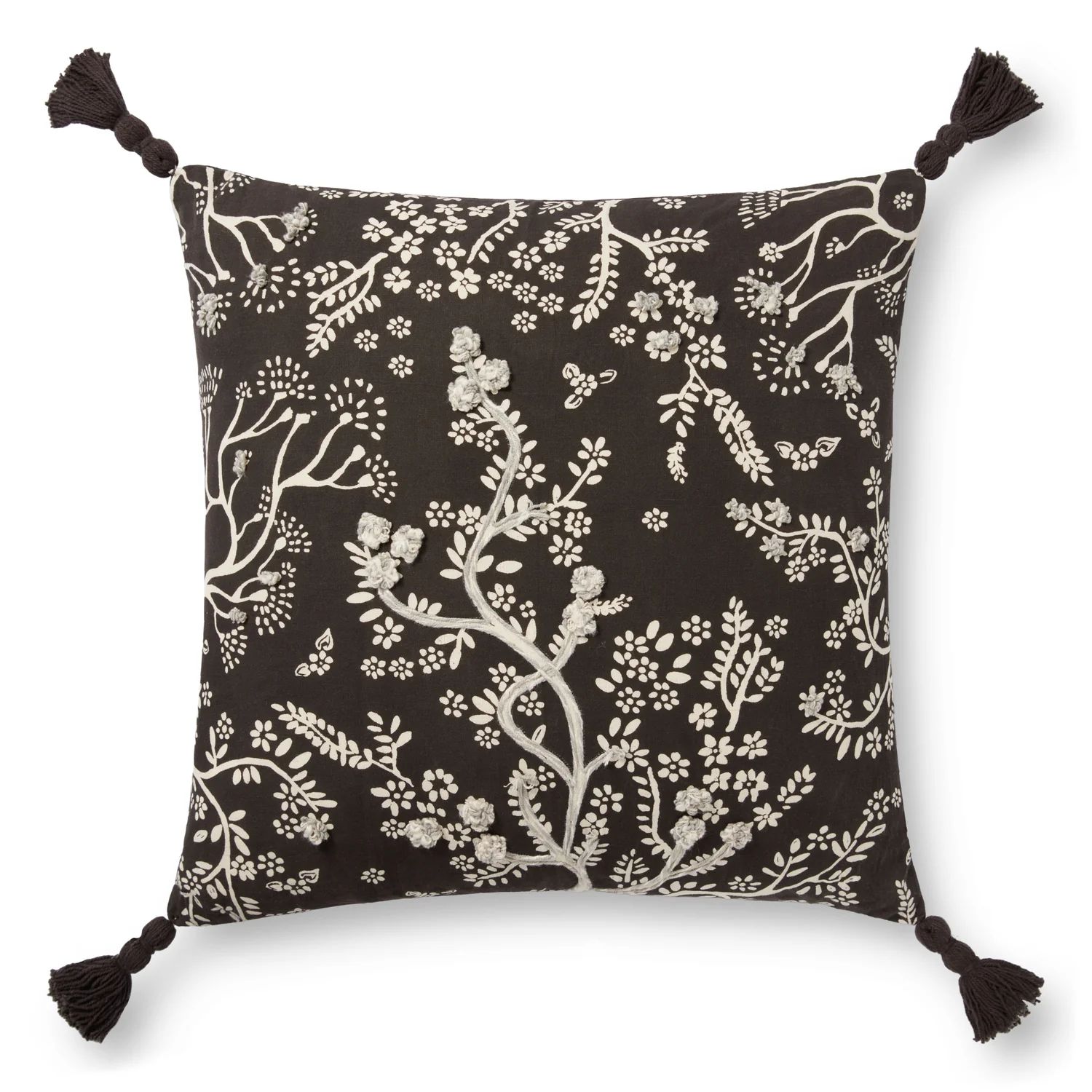 Hand Woven Black & Ivory Floral Pillow | Burke Decor