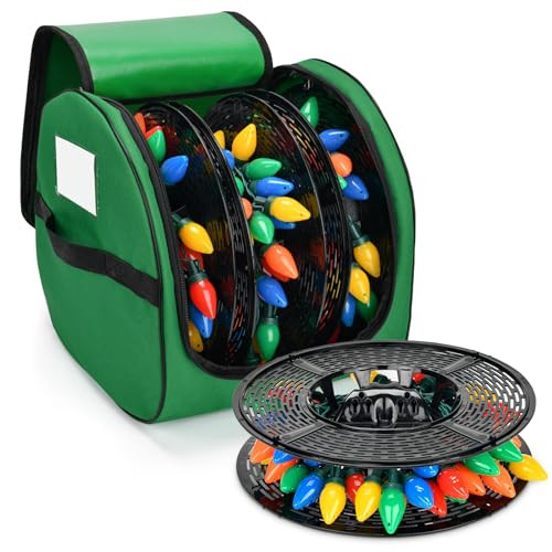 Christmas Light Storage Bag, Heavy Duty 600D Fabric with Reinforced Handle, 3 Reels Stores up to 375 Ft of Mini Lights & Extension Cords, Waterproof & Anti-tear Christmas Storage Bag for Holiday,Green | Amazon (US)