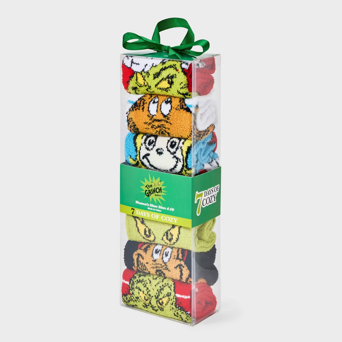 Women's Dr. Seuss' The Grinch 7 Days of Cozy Crew Socks - Assorted Colors 4-10 | Target