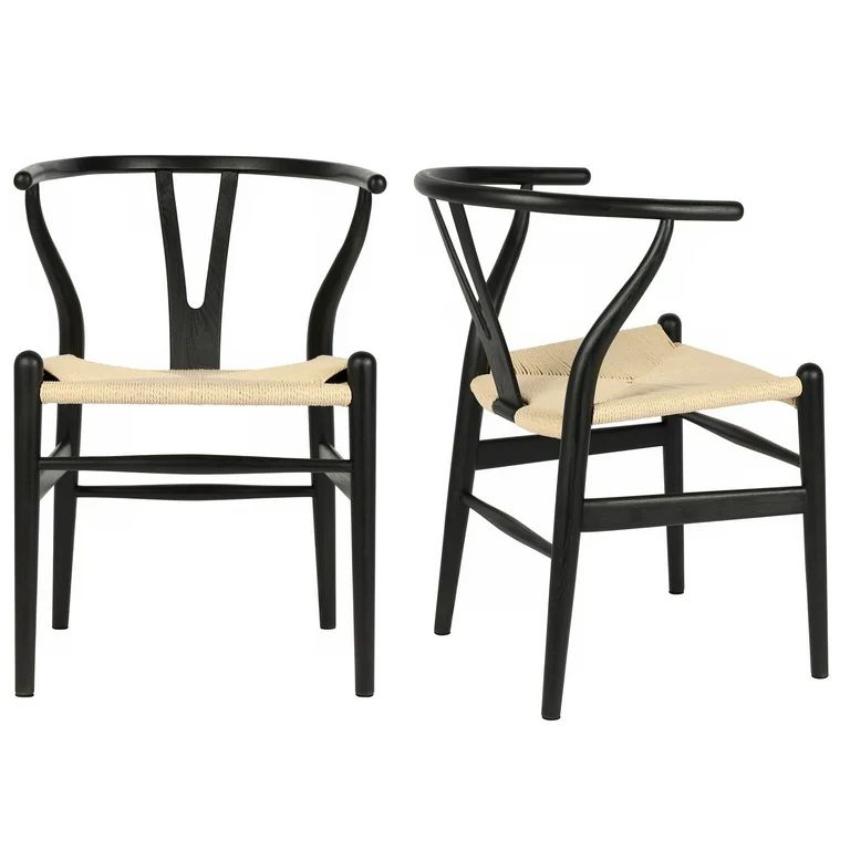 Tomile Woven Dining Chair Ash Wood Wishbone Chair, set of 2 ( black+natural rattan seat) | Walmart (US)