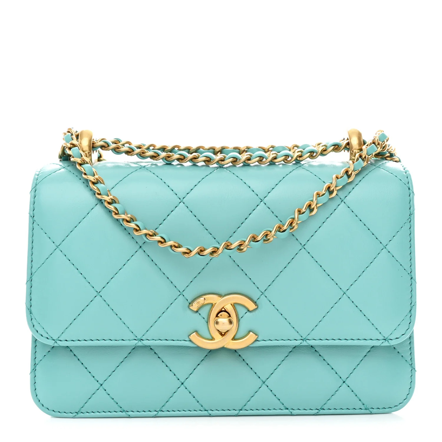 Calfskin Quilted Mini Perfect Fit Flap Turquoise | FASHIONPHILE (US)
