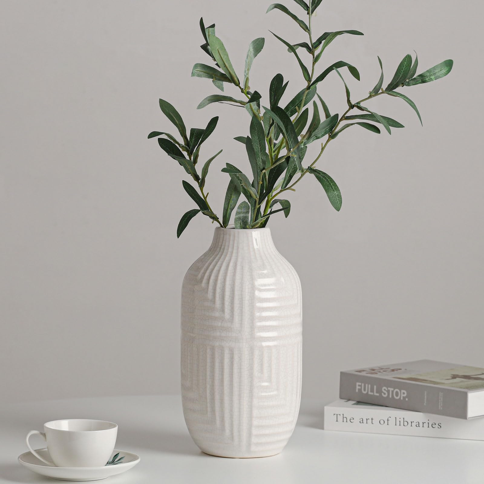 hjn White Ceramic Vase for Home Decor - Modern Vases for Living Room/Bookshelf/Mantel - 10.6" H | Amazon (US)