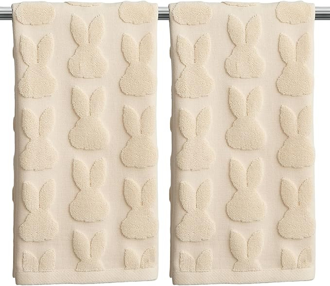 2Pcs Easter Hand Towels Beige Rabbit Cotton Bathroom Towel Decorative Absorbent Bath Towel for Dr... | Amazon (US)