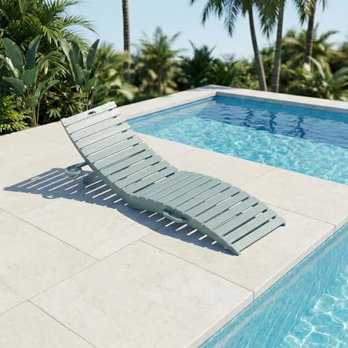 Patio Kingdom HDPE Pool Lounge Chairs, Foldable Chaise Lounge Chair Outdoor, Patio Lounge Chairs with Handles & Cup Holder for Poolside, Beach, Deck, Sandbag Not Included (Light Blue) | Amazon (US)
