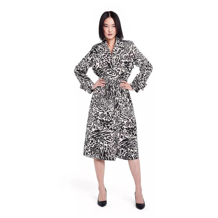 Women's Animal Print Strong Shoulder Trench Coat - Sergio Hudson x Target Black/White | Target
