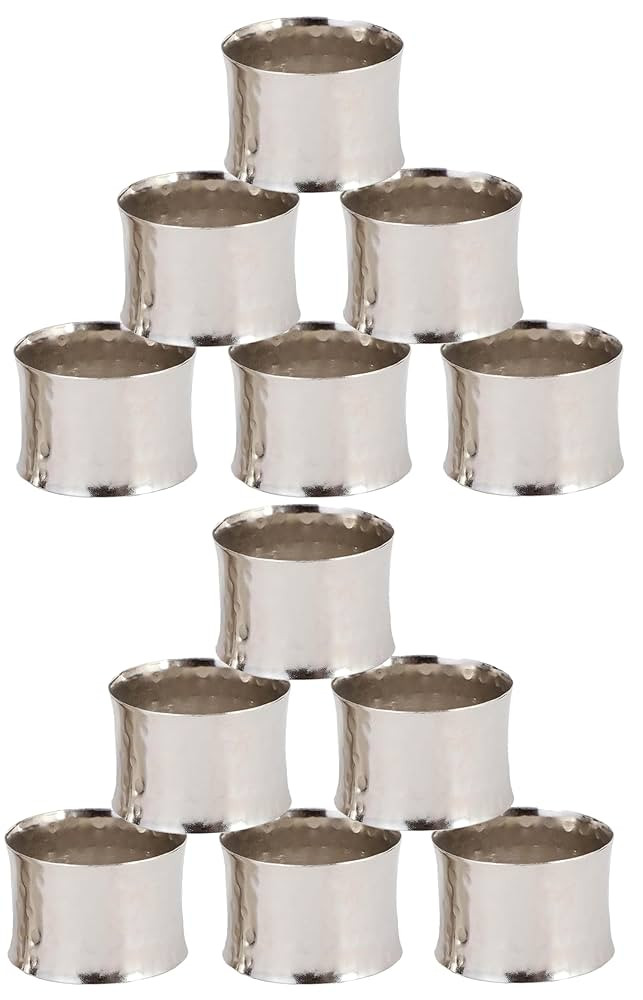SKAVIJ Handmade Round Hammered Silver Napkin Rings Holder for Dinning Table Parties Everyday, Set... | Amazon (US)