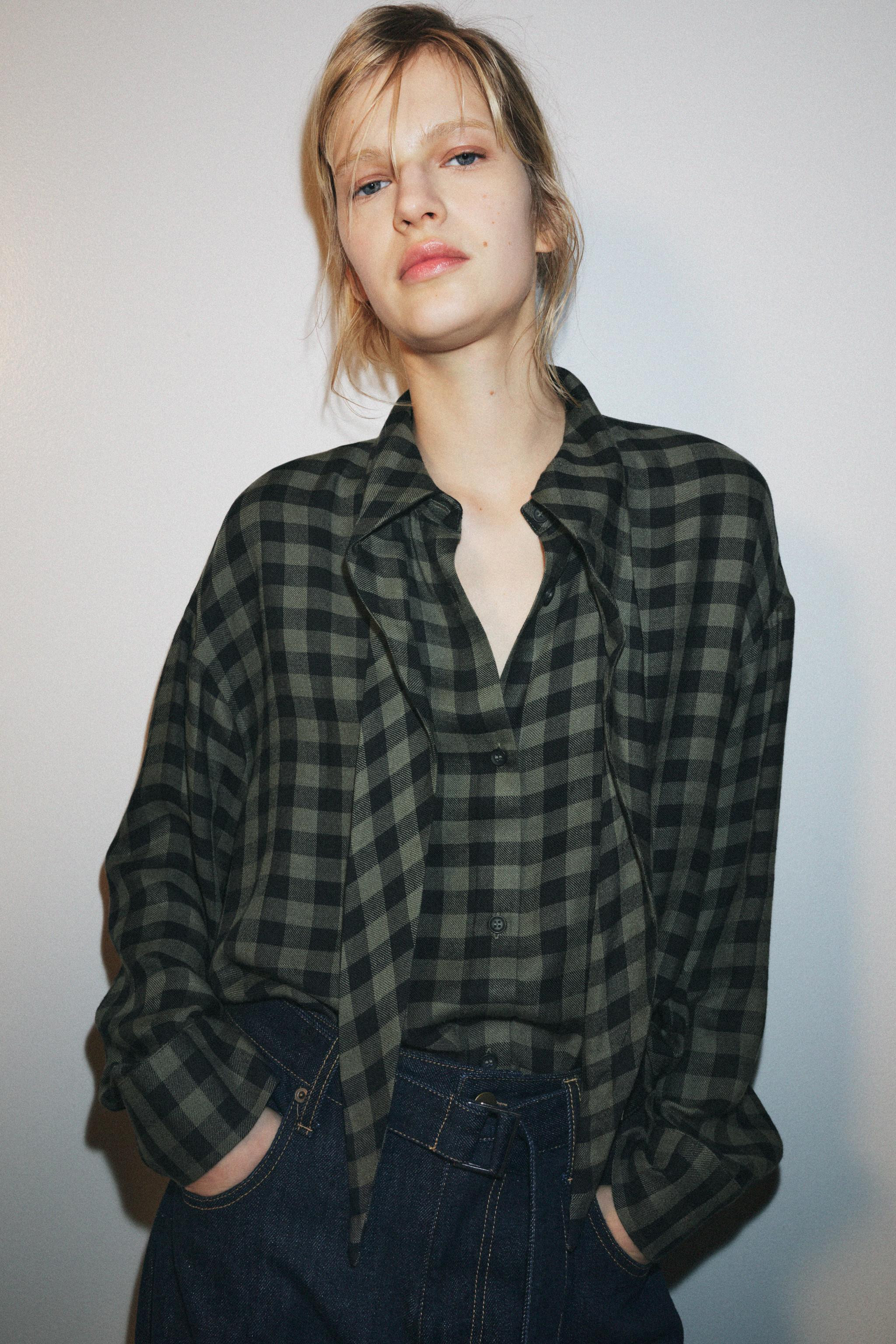 GINGHAM SHIRT WITH SCARF ZW COLLECTION | Zara UK